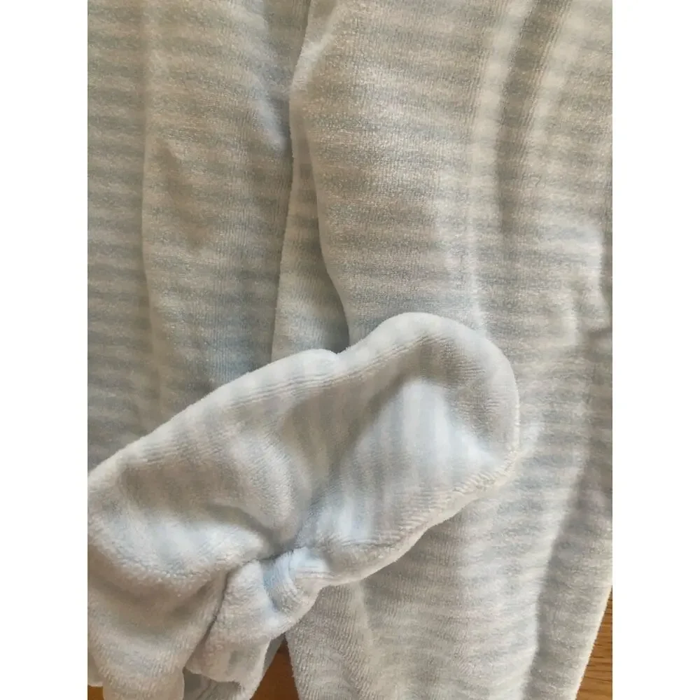 Ralph Lauren Blue Stripe Terry Cloth Velour Logo Baby Sleepsuit Footie 6 Mths